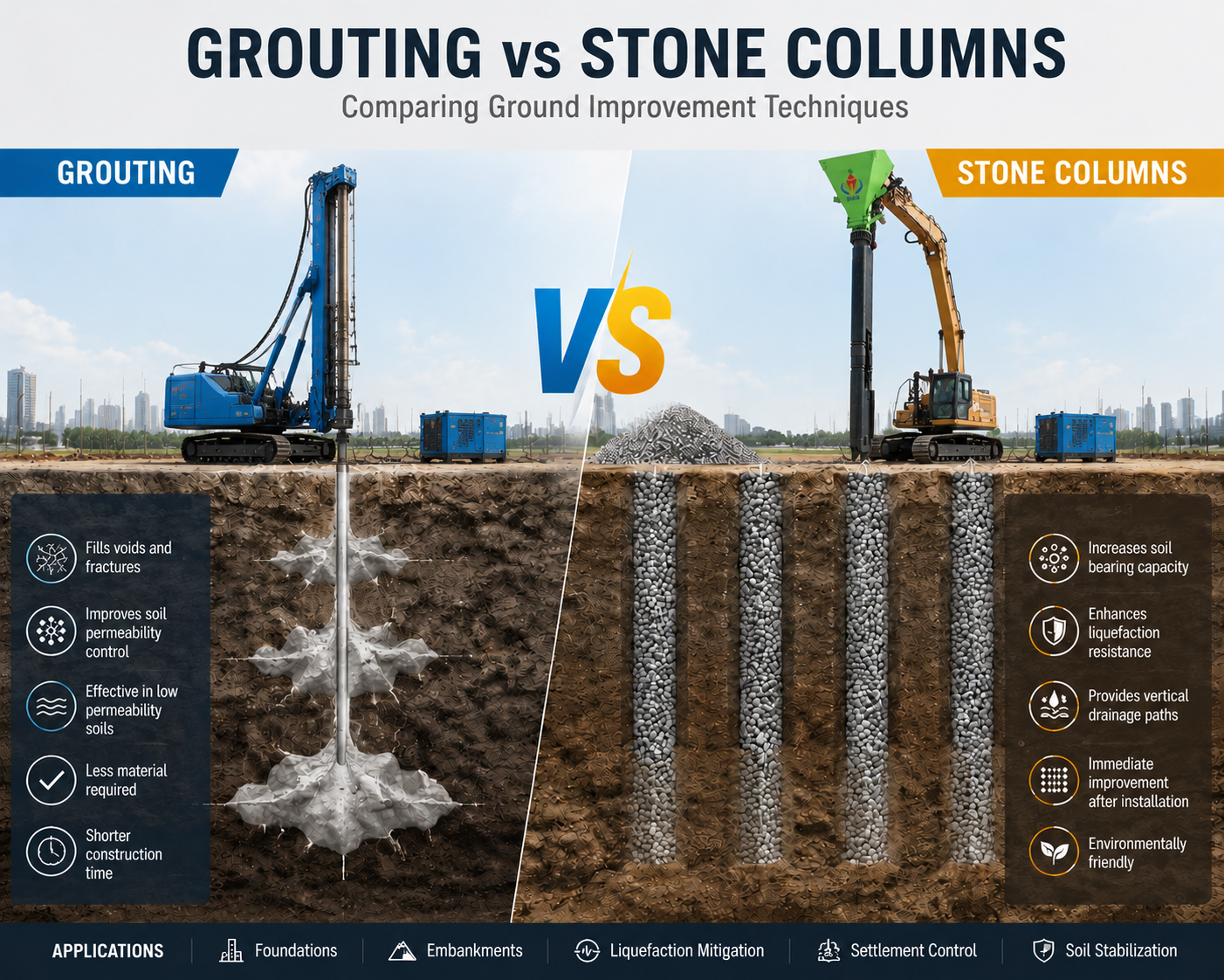 Grouting vs Stone Columns: Comparing Ground Improvement Techniques